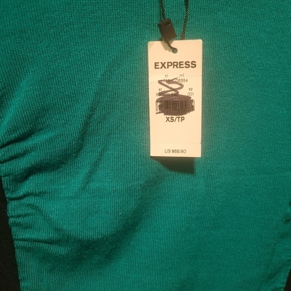 NWT Express Women's Ruched Sweater Knit Mini Dress Green And Black Size XS - Picture 10 of 12
